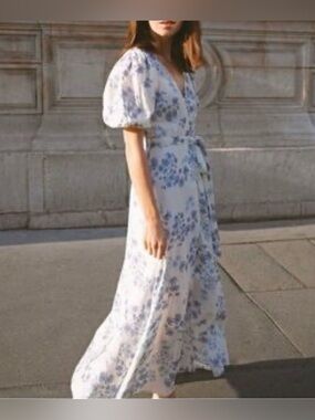 Light Blue Floral Wrap Maxi Dress